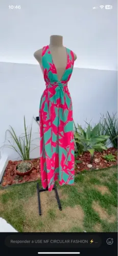 Vestido Longo Floral - Verde e Rosa