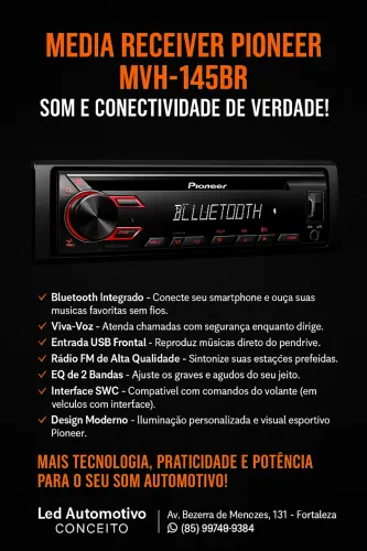 Auto Rádio Pioneer MVH-145BR com Bluetooth