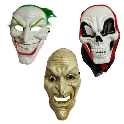 Kit Máscaras Halloween, Máscara de Caveira, Máscara de Palhaço e Máscara de Bruxa - 3 un