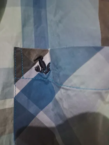 Camisa Masculina Listrada Azul e Cinza