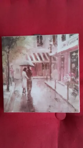 Azulejo Decorativo Romântico - Cena de Chuva em Paris
