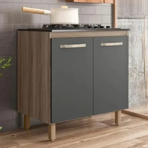 Balcão para Cooktop Violeta Carvalho Nature/Chumbo