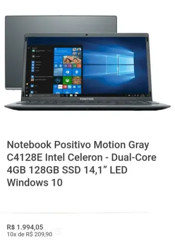 Notebook Positivo Motion C4128E - Intel Celeron - 4GB - 128GB SSD - 14,1'' LED