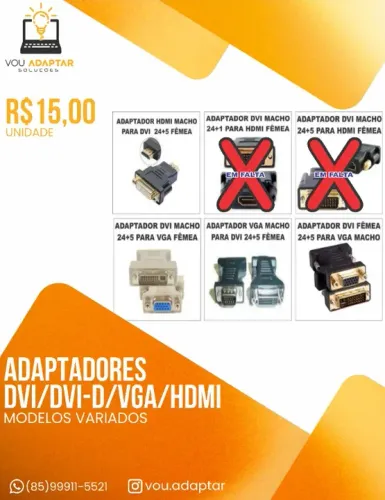 Adaptadores Dvi/Vga/Hdmi/Dvi-d Placa de Vídeo, Monitor, Cpu. Pc e Desktop
