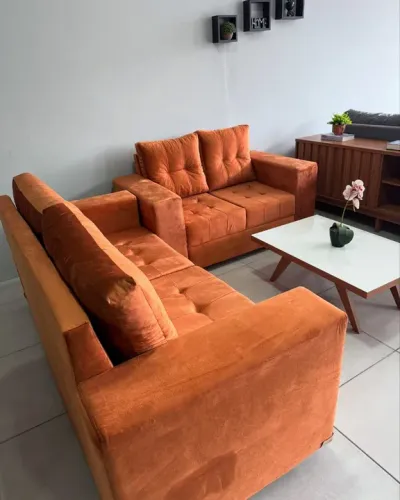 Conjunto de Sofás 3 e 2 Lugares em Suede Laranja