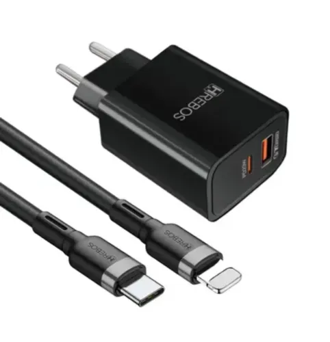 Carregador Rápido 30W USB-C + USB-A para iPhone e Android - Preto