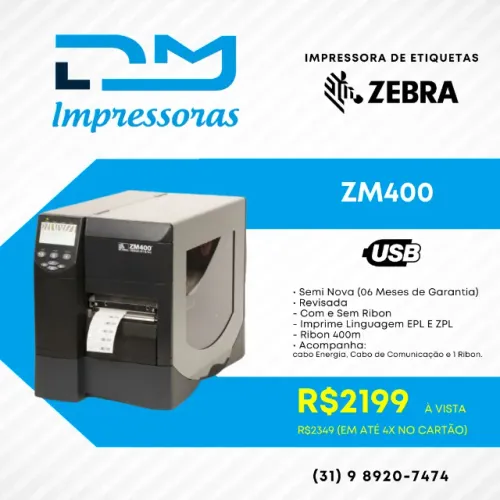 Impressora Tèrmica Industrial de Etiquetas Zebra ZM400 - Equipamento com Garantia