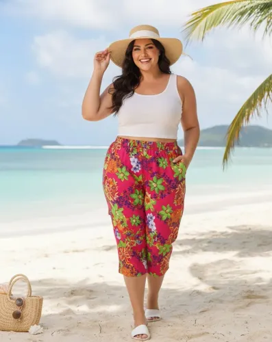 Calça Pantacourt Floral (Tamanho G)