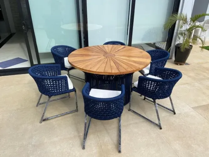 Mesa área gourmet com cadeiras em corda náutica 