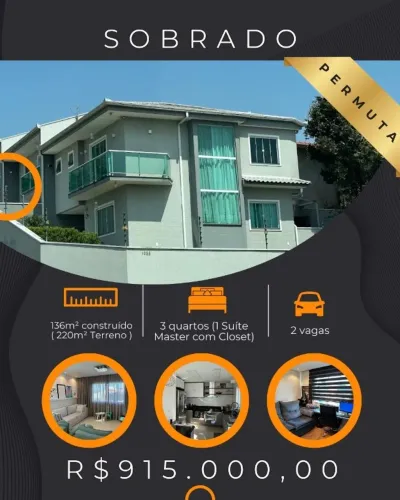 Sobrado esquina com 3 dormitórios, 136 m² construído, 220 m² de área total (quintal) Xaxim