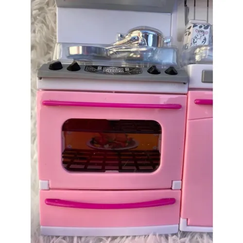 Cozinha Rosa Infantil Kit Geladeira Fogão Armários Micro Ondas e Utensílios Menina