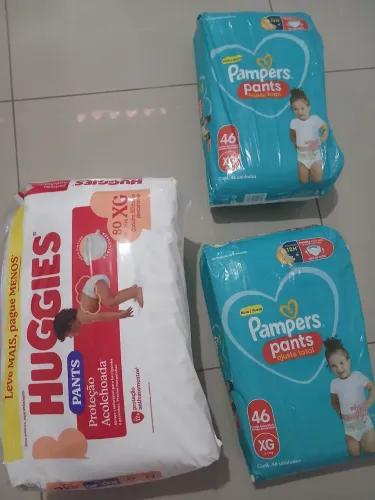 3 pacotes de fraudas XG PANTS zera 1 pac c 80 e 2 pacotes Pampers 84Fraudas