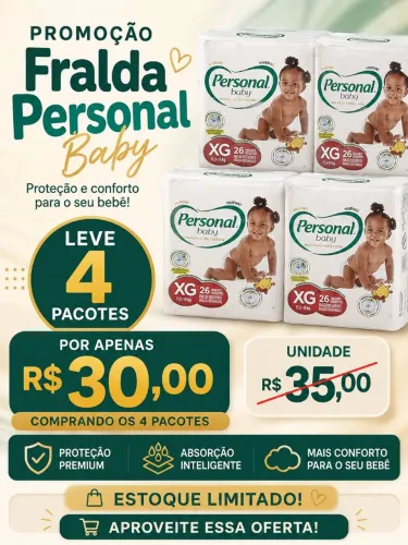 4 pacotes de Fraldas Personal Premium XG Novas