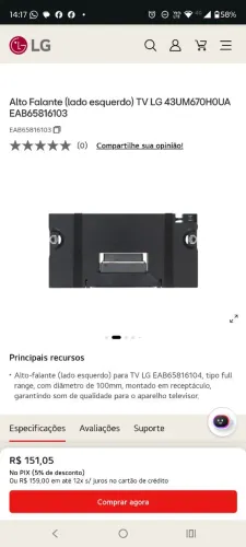 PAR de Alto Falante (lado esquerdo e direito) TV LG 43UM670H0UA EAB65816103