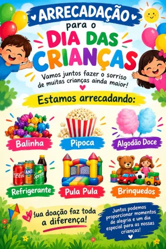 Arrecadação para dia das crianças ,quem quiser me ajuda
