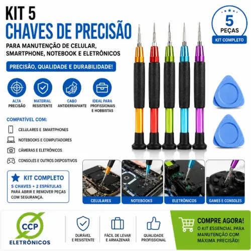 Kit 5 Chaves de Precisão Para Manutenção de Celular Smartphone Notebook Eletrônica