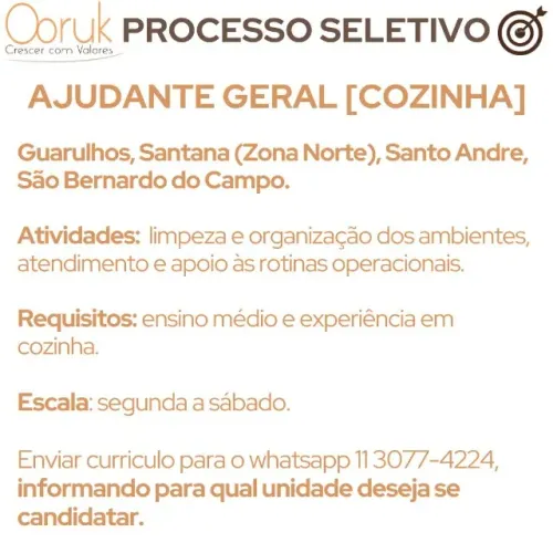 VAGA PARA AJUDANTE GERAL DE COZINHA