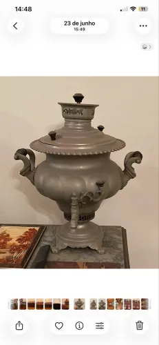 Antigo Samovar Russo Tradicional Em Metal Niquelado - 42cm - Decoração / Coleção