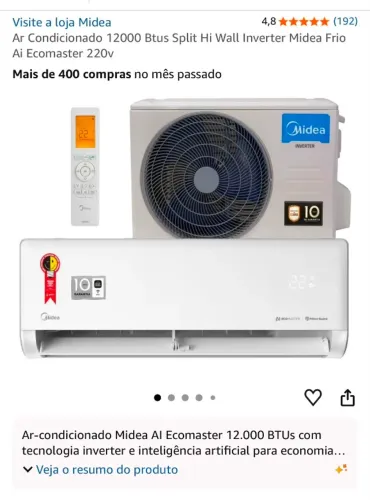AR CONDICIONADO 12.000 BTUS SPLIT MIDEA 220V