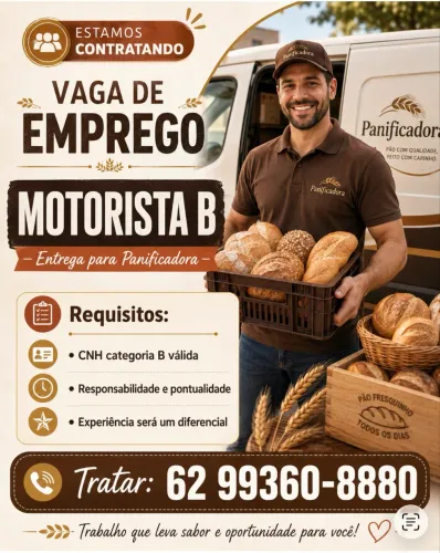 Emprego Motorista Panificação