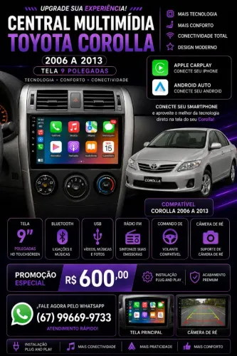 Central Multimídia Toyota Corolla 2006 a 2013