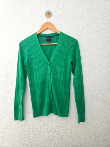 Cardigan Tricot Verde Tommy Hilfiger Algodão Pima P