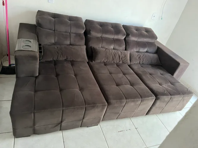 Sofá Retrátil 2,50m Semi Novo - Cor Chocolate
