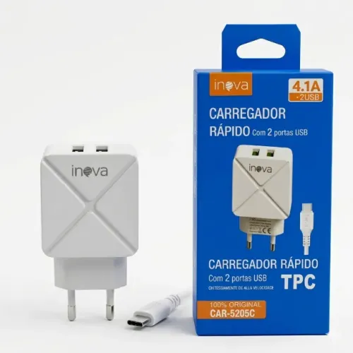Carregador Rápido Inova 4.1A com 2 Portas USB (Modelo CAR-5205C)