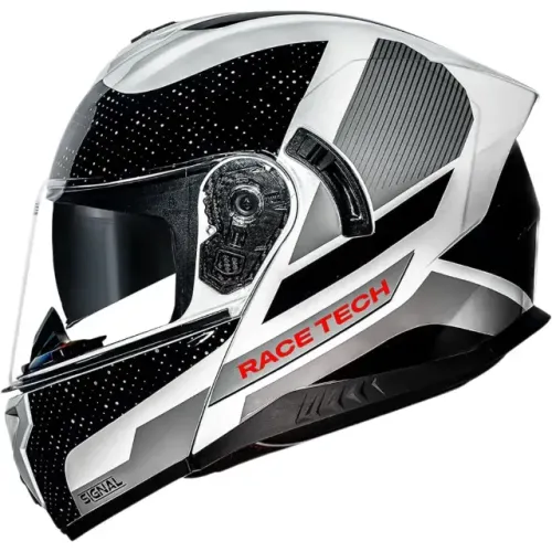 Capacete Race Tech Signal Gear - Preto/Branco (Articulado)