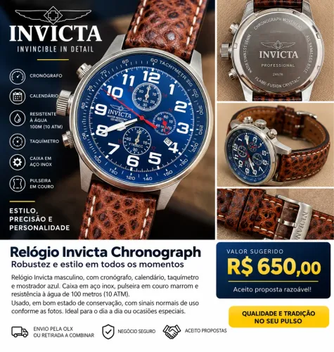 Relógio Invicta Chronograph - Mostrador Azul / Couro