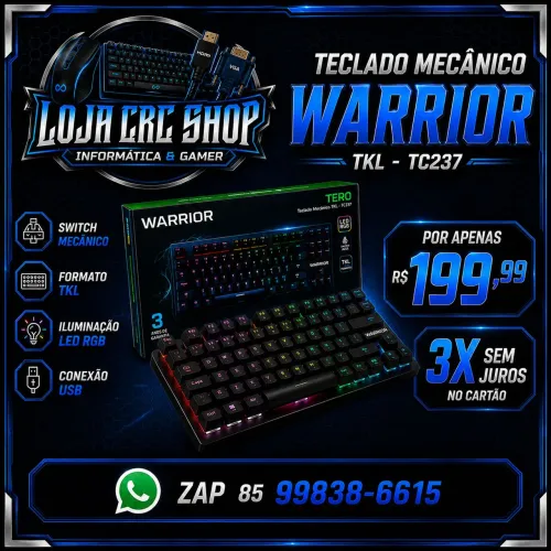 Teclado Gamer Mecânico Warrior Led Rainbow TKL Switch Blue Usb