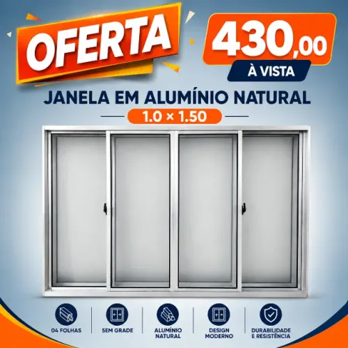 Janela de Alumínio 1.0x1.50 S/Grade: 450,00 avista