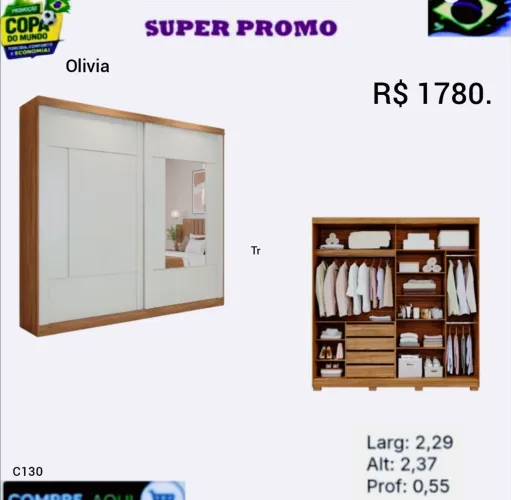 Guarda roupa olivia novo e direto de fábrica