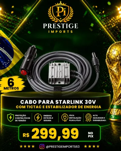 Cabo com Estabilizador 6 Metros Starlink Mini - Sinal não cai