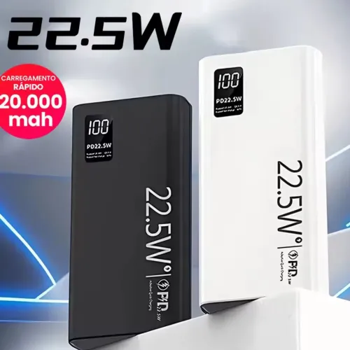 Powerbank | Carregador portátil 20000mAH com tela LCD | Carregamento rápido 22.5W