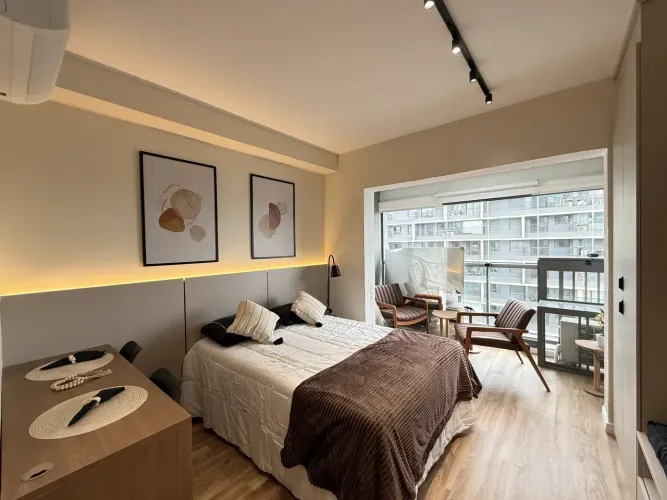 Apartamento studio novo mobiliado para alugar no Hub Brooklin, próx. metrô, Shop. Morumbi,