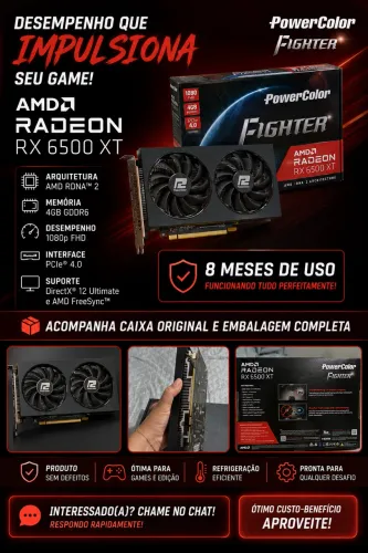 ? Placa de Vídeo PowerColor Fighter AMD Radeon RX 6500 XT 4GB - Excelente Estado