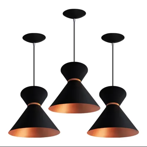 Luminária ? Kit com 3 Pendentes Luxo Preto com Cobre - Estilo Moderno Berlin 