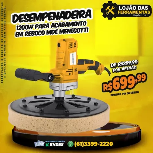 Desempenadeira 1200w Elétrica Para Acabamento em Reboco MDE Menegotti