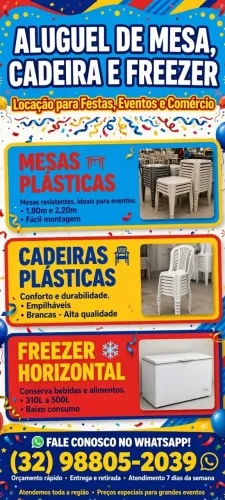 Aluguel de freezer e jogos de mesas