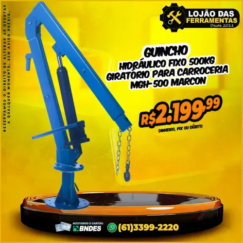 Guincho Hidráulico Fixo 500kg Giratório Para Carroceria MGH-500 Marcon