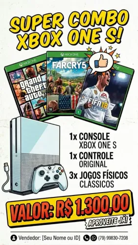 Xbox one s com 1 controle e 3 jogos