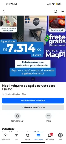 Máquina de açaí e sorvete lacrada 