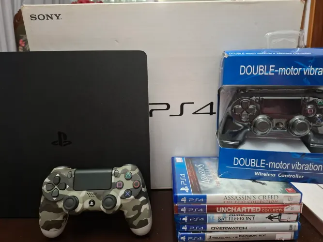 ? PS4 SLIM 1TB COMPLETO + 2 CONTROLES + 5 JOGOS + CAIXA! ?