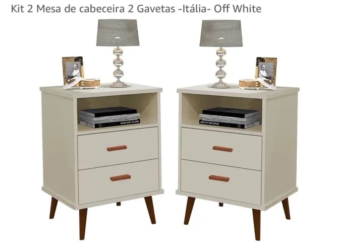 Kit 2 mesas de cabeceiras com 2 gavetas off white