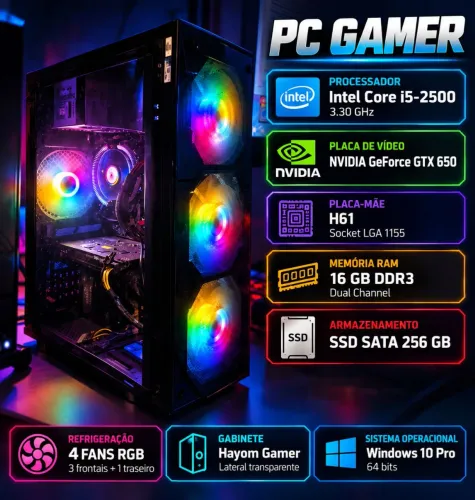 PC Gamer Completo i5 | GTX 650 | 16GB RAM | SSD | Gabinete RGB