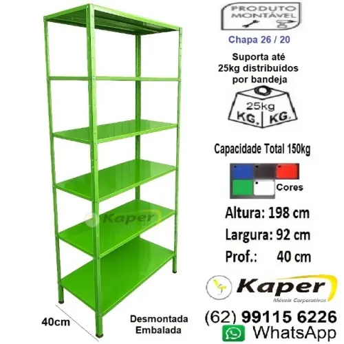 Estante / Prateleira de Aço P-40CM COLOR ( Novo ) Preta, Verde, Azul, Vermelha, Branca
