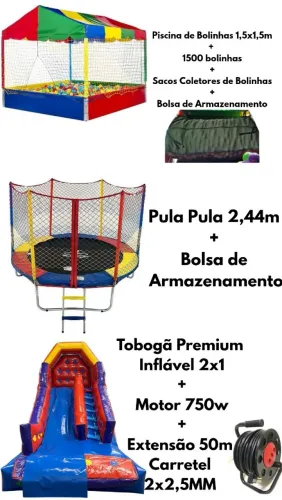 Tobogã Inflavel Premium 2x1 + Pula Pula + Piscina de Bolinhas