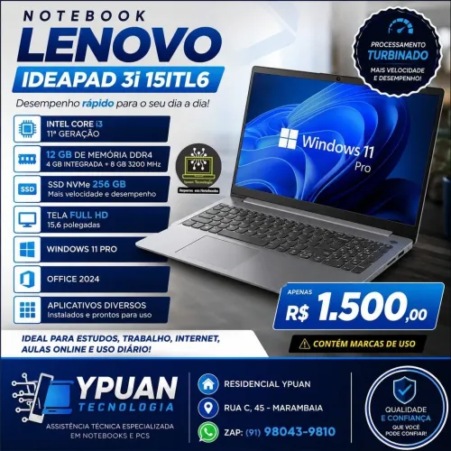 Notebook Lenovo I3 nvme 256gb 12gb ddr4