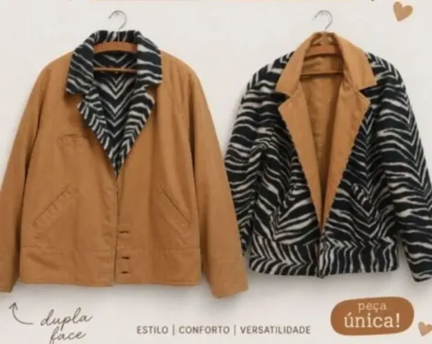 Jaqueta Vintage Anos 80 Dupla Face - Zebra / Caramelo